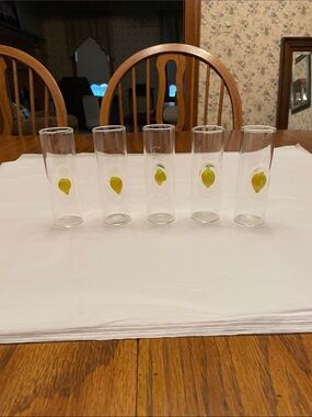 Set of 5 Clear Glass Shot Glasses with Yellow Lemon Accent